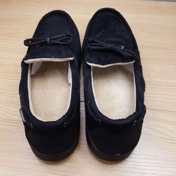 ISOTONER Slippers Mens Size 8 9 Black Slip On Plush Lined Gel Memory Foam main image 5